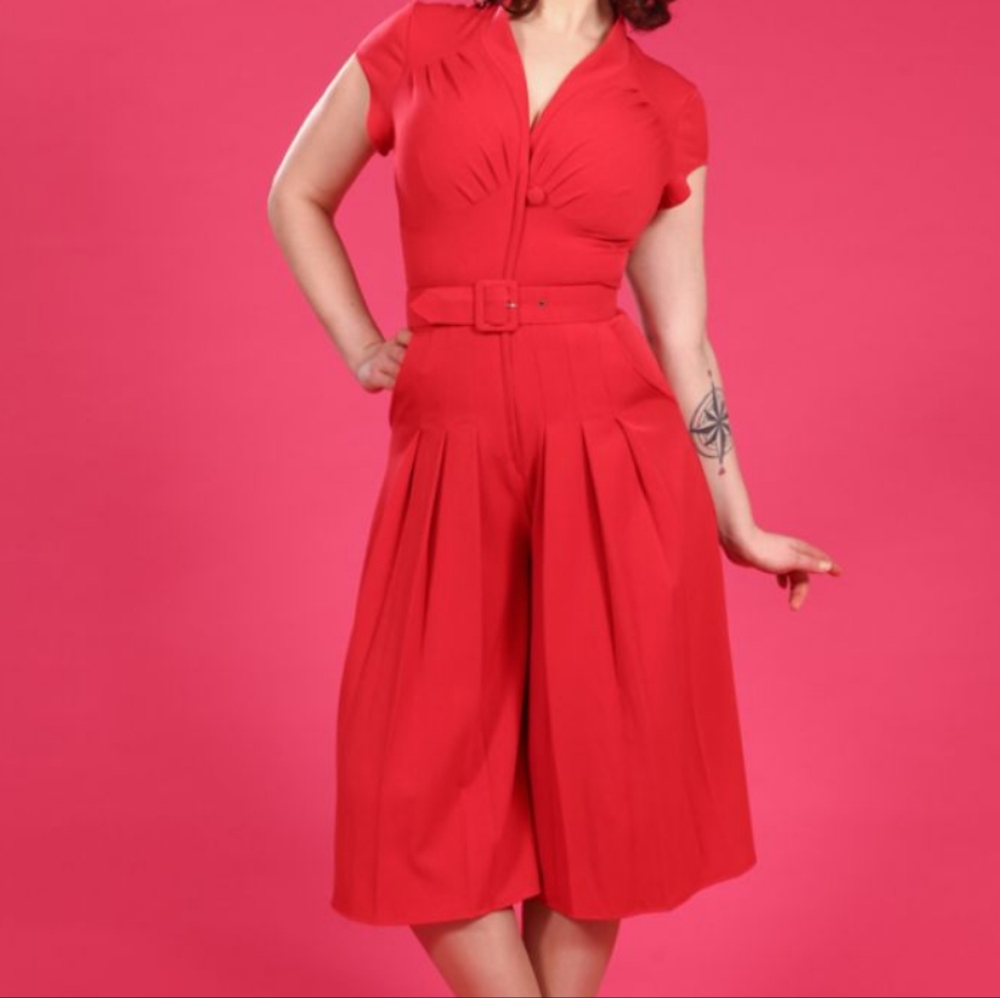 Miss Candyfloss 1940s Cropped Jumpsuit in Red